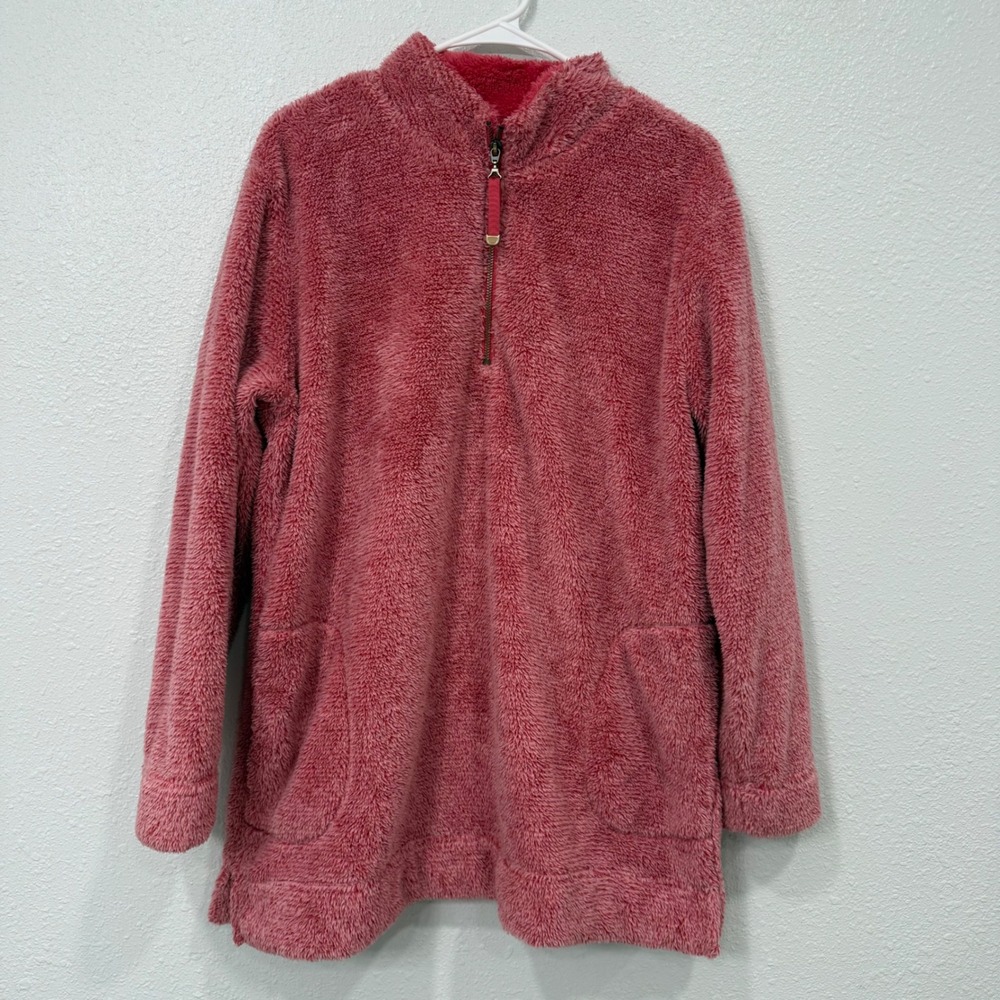 Soft Surroundings Womens Rose Pink Plush Fleece Quarter Zip Pullover Large 2AT51